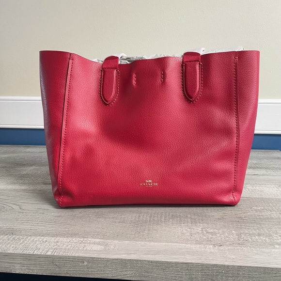 NWT Red Leather Coach Tote. - Picture 2 of 6